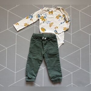 Carters|Baby girl/toddler Floral Long Sleeve cream Onesie & Olive Jogger pants•